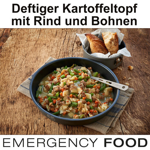 EMERGENCY FOOD Deftiger Kartoffeleintopf mit Rind und Bohnen- MHD 15 Jahre