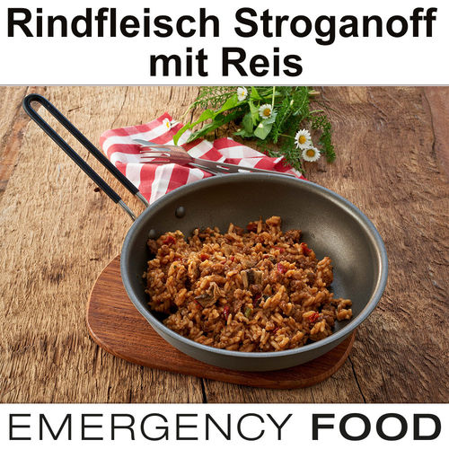 EMERGENCY FOOD Rindfleisch Stroganoff mit Reis- MHD 15 Jahre