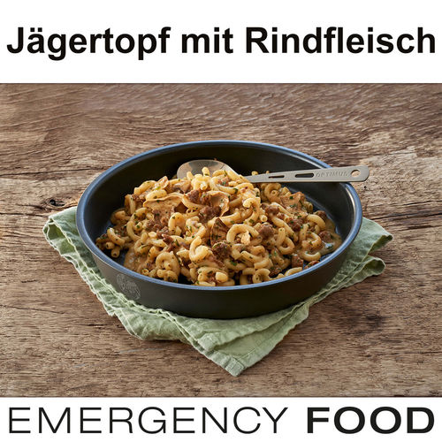 EMERGENCY FOOD Jägertopf mit Rindfleisch und Nudeln- MHD 15 Jahre