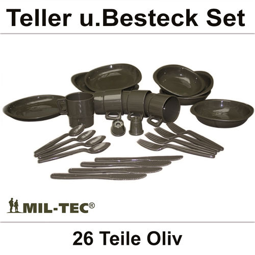Teller- und Besteck-Set 26-TLG - Oliv